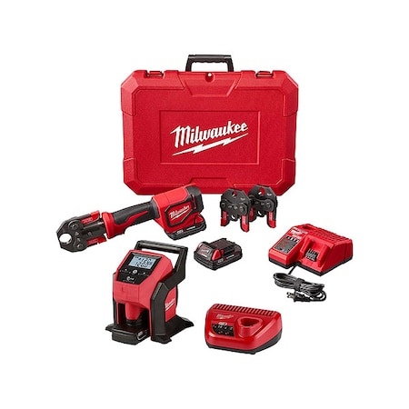 Milwaukee Tool M18 Short Throw Press Tool Kit w/ PEX Crimp Jaws + M12 Compact Inflator Kit 2674-22C, 2475-21XC