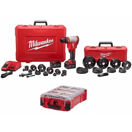 Milwaukee Tool M18 FORCE LOGIC 10T Knockout Tool 1/2" - 4" Kit + PACKOUT Compact Organizer 2676-23, 48-22-8435