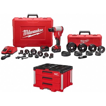 Milwaukee Tool PACKOUT 3-Drawer Tool Box + M18 FORCE LOGIC 10T Knockout Tool 1/2" - 4" Kit 2676-23, 48-22-8443