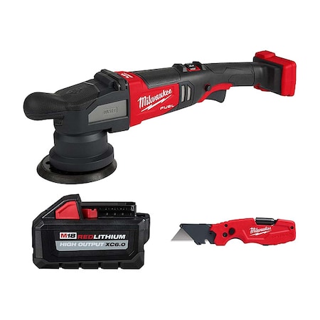 Milwaukee Tool FASTBACK 6-IN-1  Utility Knife + M18 XC6.0 Battery + M18 FUEL 15mm Random Orbital Polisher 2684-20, 48-11-1865, 48-22-1505