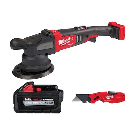 Milwaukee Tool FASTBACK 6-IN-1 Folding Utility Knife + M18 FUEL 21mm Random Orbital Polisher + M18 XC6.0 Battery 2685-20, 48-11-1865, 48-22-1505