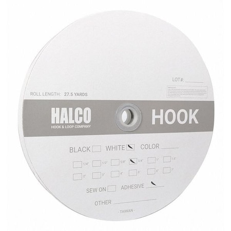 Halco Usa Reclosable Fastener, Rubber Adhesive, 27.5 yds, 3/4 in W, White AWH34