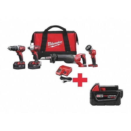 Milwaukee Tool M18 Cordless 4-Tool Combo Kit + M18 XC5.0 Battery 2696-24, 48-11-1850