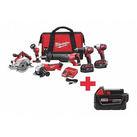 Milwaukee Tool M18 Cordless 6-Tool Combo Kit + M18 XC5.0 Battery 2696-26, 48-11-1850