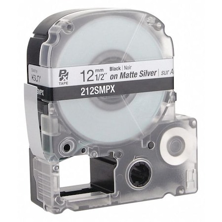 Labelworks Px Black Ink/Silver Matte Tape, 1/2" W 212SMPX