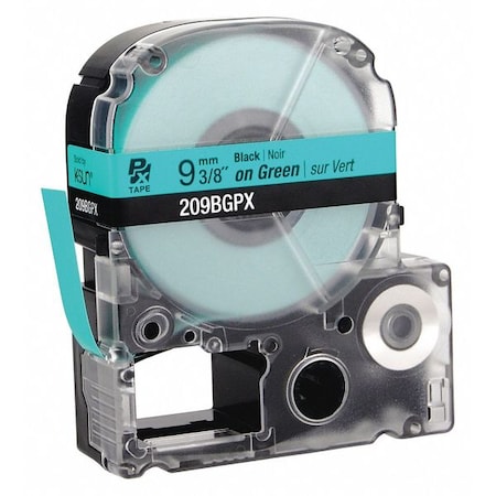 Labelworks Px Black Ink/Green Tape, Glossy, 3/8" W 209BGPX