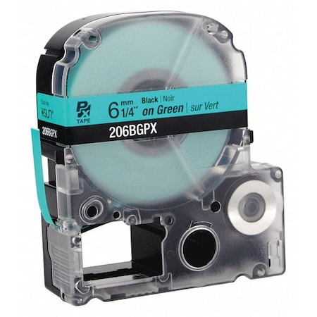 Labelworks Px Black Ink/Green Tape, Glossy, 1/4" W 206BGPX