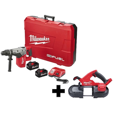 Milwaukee Tool M18 FUEL Compact Band Saw + M18 FUEL 1-9/16" SDS Max Hammer Drill Kit 2717-22HD, 2829-20