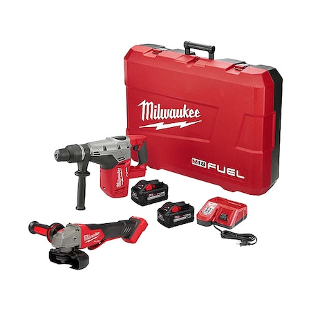 Milwaukee Tool M18 FUEL 4-1/2" / 5" Variable Speed Braking Grinder + M18 FUEL 1-9/16" SDS Max Hammer Drill Kit 2717-22HD, 2888-20