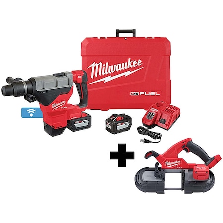 Milwaukee Tool M18 FUEL Compact Band Saw + M18 FUEL 1-3/4" SDS MAX Rotary Hammer Kit w/ M18 HD12.0 Batteries 2-Pack 2718-22HD, 2829-20