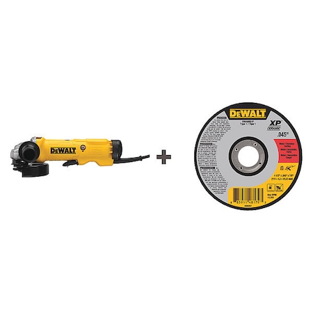 Dewalt Angle Grinder, Paddle, Spindle Thread Size 5/8 in-11,120V AC, Includes Abrasive Cut-Off Wheel DWE43144N/ DWA8951F