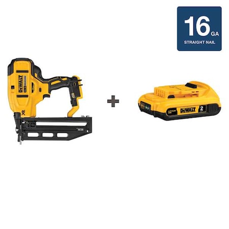 Dewalt Nail Gun, Finish Nail Head, Pistol, 20VDC, Includes Battery DCN662B/DCB203