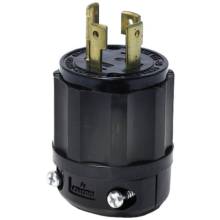 Leviton Locking Plug, L15-30P, 30 A, 250V AC, Three Phase, 3 Pole, Screw Terminals, Black 2721-B