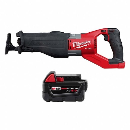 Milwaukee Tool M18 FUEL SUPER SAWZALL Reciprocating Saw + M18 XC5.0 Battery 2722-20, 48-11-1850