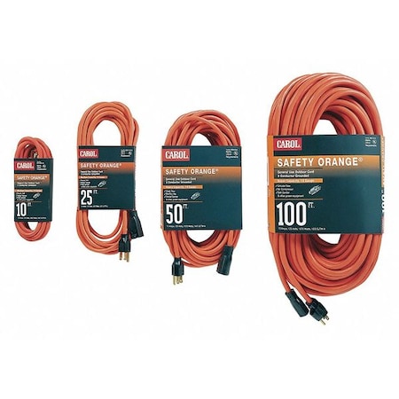 Carol SJTW Extension Cord, 14 AWG, Outdoor, 14/3, 1 Outlets, 5-15R, Orange, 5-15P, 50 ft 03356.63.04