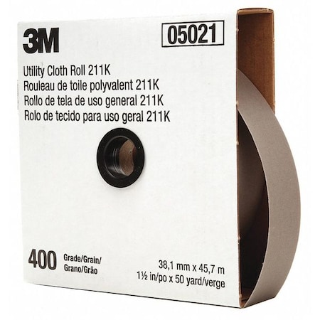 3M Sanding Belt, 1-1/2 in W, 150 ft L, Closed Coat, Aluminum Oxide, 400 Grit, Gray 7000118354