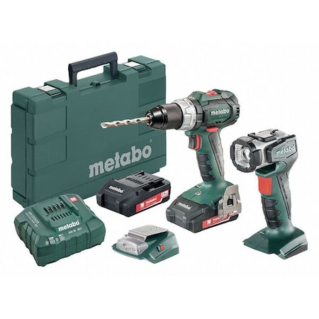 Metabo Cordless Hammer Drill/Driver, 18V, Light SB18 LT BL+ULA14.4-18+PA 14.4-18USB