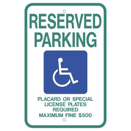 Zing Handicap Parking Sign, 12" W, 18" H, English, Aluminum 2688