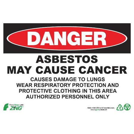 Zing Danger Sign, 10 in H, 14 in W, Plastic, Rectangle, English, 2672 2672