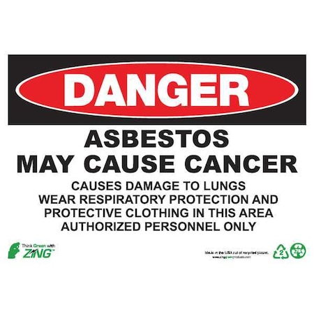 Zing Danger Sign, 10 in H, 14 in W, Plastic, Rectangle, English, 2672S 2672S