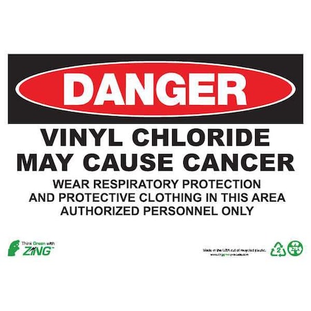 Zing Danger Sign, 10 in H, 14 in W, Plastic, Rectangle, English, 2673S 2673S