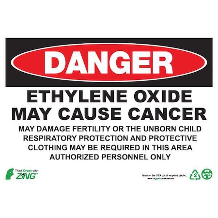 Zing Danger Sign, 10 in H, 14 in W, Plastic, Rectangle, English, 2676 2676