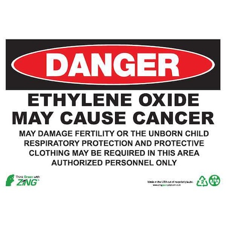 Zing Danger Sign, 10 in H, 14 in W, Plastic, Rectangle, English, 2676S 2676S
