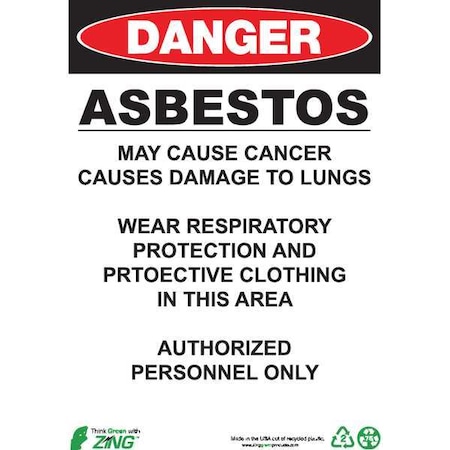 Zing Danger Sign, 10 in H, 14 in W, Plastic, Rectangle, English, 2677 2677