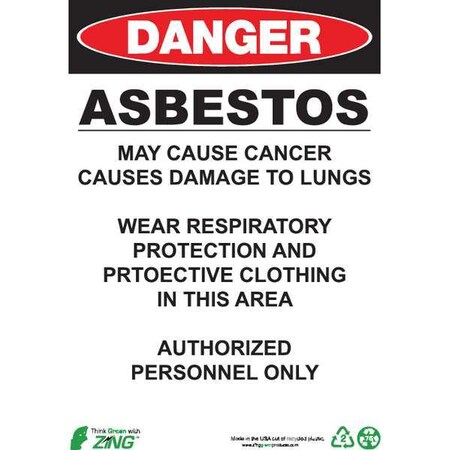 Zing Danger Sign, 10 in H, 14 in W, Plastic, Rectangle, English, 2677S 2677S