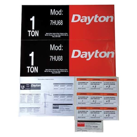 Dayton Jib Crane Label Kit, For Use With 7HU68 28CH87