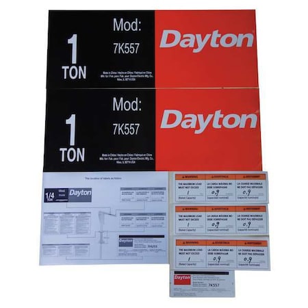 Dayton Jib Crane Label Kit, For Use With 7K557 28CH91