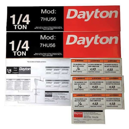 Dayton Jib Crane Label Kit, For Use With 7HU56 28CH75