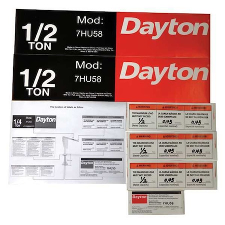 Dayton Jib Crane Label Kit, For Use With 7HU58 28CH77