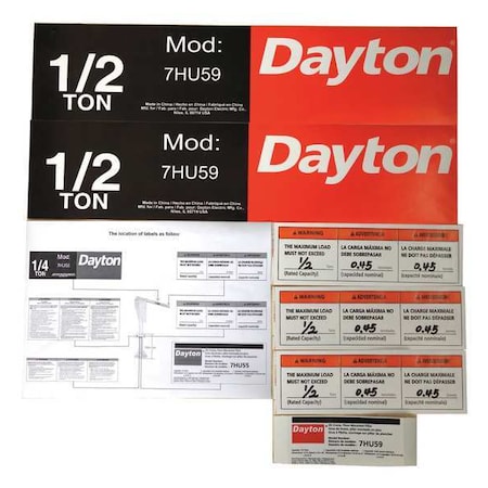 Dayton Jib Crane Label Kit, For Use With 7HU59 28CH78