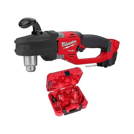 Milwaukee Tool M18 FUEL HOLE HAWG 1/2" Right Angle Drill + BIG HAWG w/ Carbide Teeth Kit - 7PC 2807-20, 49-56-9280
