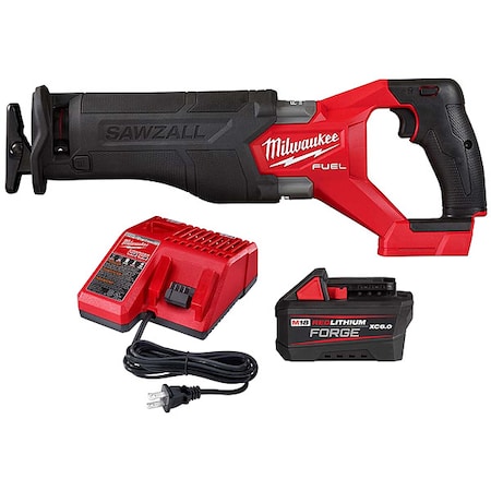 Milwaukee Tool M18 FUEL SAWZALL Recip Saw + M18 FORGE XC6.0 Battery + M18 & M12 Multi-Voltage Charger 2821-20, 48-59-1812, 48-11-1861
