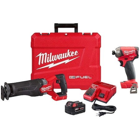 Milwaukee Tool M18 FUEL SAWZALL Recip Saw - 1 Battery XC5.0 Kit + M18 FUEL SURGE 1/4" Hex Hydraulic Driver 2821-21, 2760-20