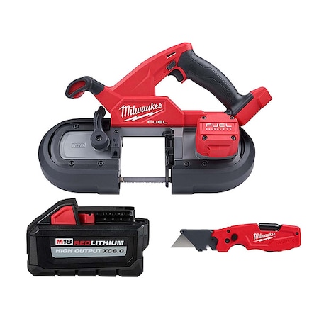 Milwaukee Tool M18 FUEL Bandsaw + FASTBACK 6-IN-1 Folding Utility Knife + M18 HIGH OUTPUT XC6.0 Battery 2829S-20, 48-11-1865, 48-22-1505