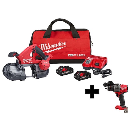 Milwaukee Tool M18 FUEL 1/2" Hammer Drill/Driver + M18 FUEL Compact Band Saw Kit 2829-22, 2904-20