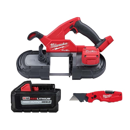 Milwaukee Tool FASTBACK 6-IN-1 Utility Knife + M18 HIGH OUTPUT XC6.0 Battery Pack + M18 FUEL Compact Band Saw 2829-20, 48-11-1865, 48-22-1505