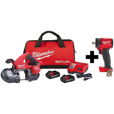 Milwaukee Tool M18 FUEL Compact Band Saw Kit + M18 FUEL 1/2" Compact Impact Wrench w/ Friction Ring 2829-22, 2855-20