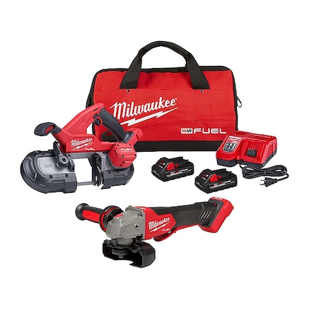 Milwaukee Tool M18 FUEL Compact Band Saw Kit + M18 FUEL 4-1/2" / 5" Variable Speed Braking Grinder, Paddle Switch 2829-22, 2888-20