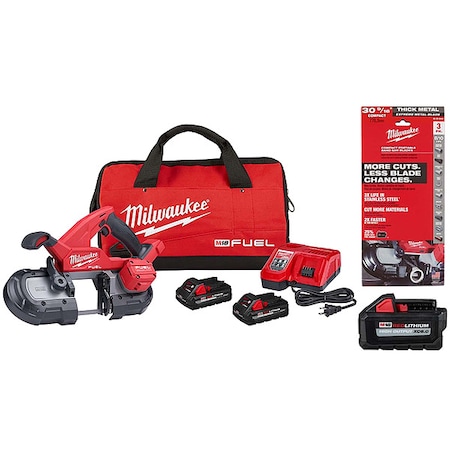 Milwaukee Tool M18 FUEL Compact Band Saw Kit + 30-9/16" 8/10 TPI Extreme Thick Metal Band Saw Blade 3PK + M18 XC6.0 2829-22, 48-11-1865, 48-39-0630