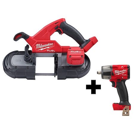 Milwaukee Tool M18 FUEL Compact Band Saw + M18 FUEL 1/2" Mid-Torque Impact Wrench, Friction Ring 2829-20,2962-20