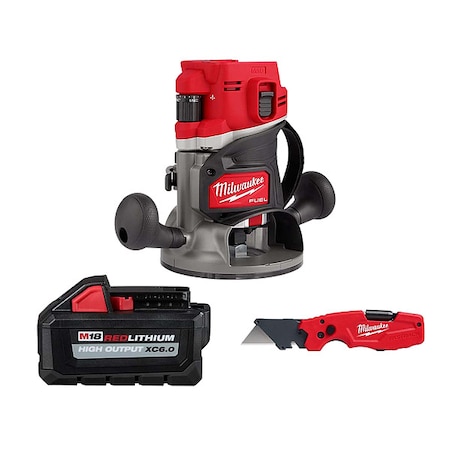 Milwaukee Tool FASTBACK 6-IN-1 Folding Utility Knife + M18 XC6.0 Battery + M18 FUEL 1/2" Router 2838-20, 48-11-1865, 48-22-1505