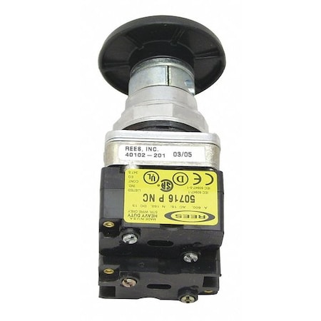 Rees Push Button w/1 NO/1 NC, Mntnd, 30.5mm, Blk 40102201