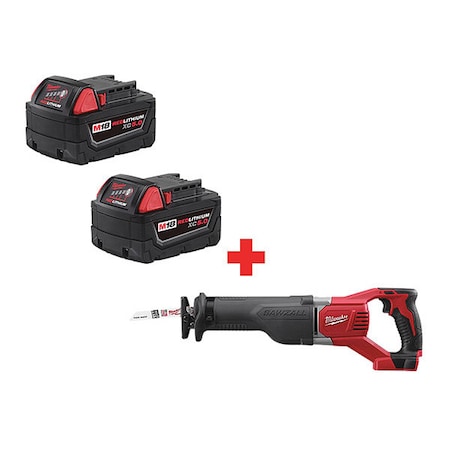 Milwaukee Tool M18 SAWZALL Reciprocating Saw + M18 XC5.0 Extended Capacity Battery 2-Pack 48-11-1852, 2621-20