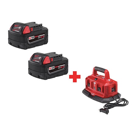 Milwaukee Tool M18 XC5.0 Batteries 2-Pack + M18 Six Pack Sequential Charger 48-11-1852, 48-59-1806