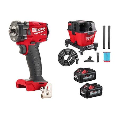 Milwaukee Tool M18 3/8" IW+6Gal Vac+2PK XC6.0 Battery 2854-20, 0910-20, 48-11-1862