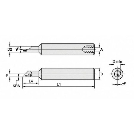 Widia Indexable Boring Bar, CTPI32262590647R, 4 in L, High Speed Steel, 45 Degrees  Diamond Insert Shape CTPI32262590647R